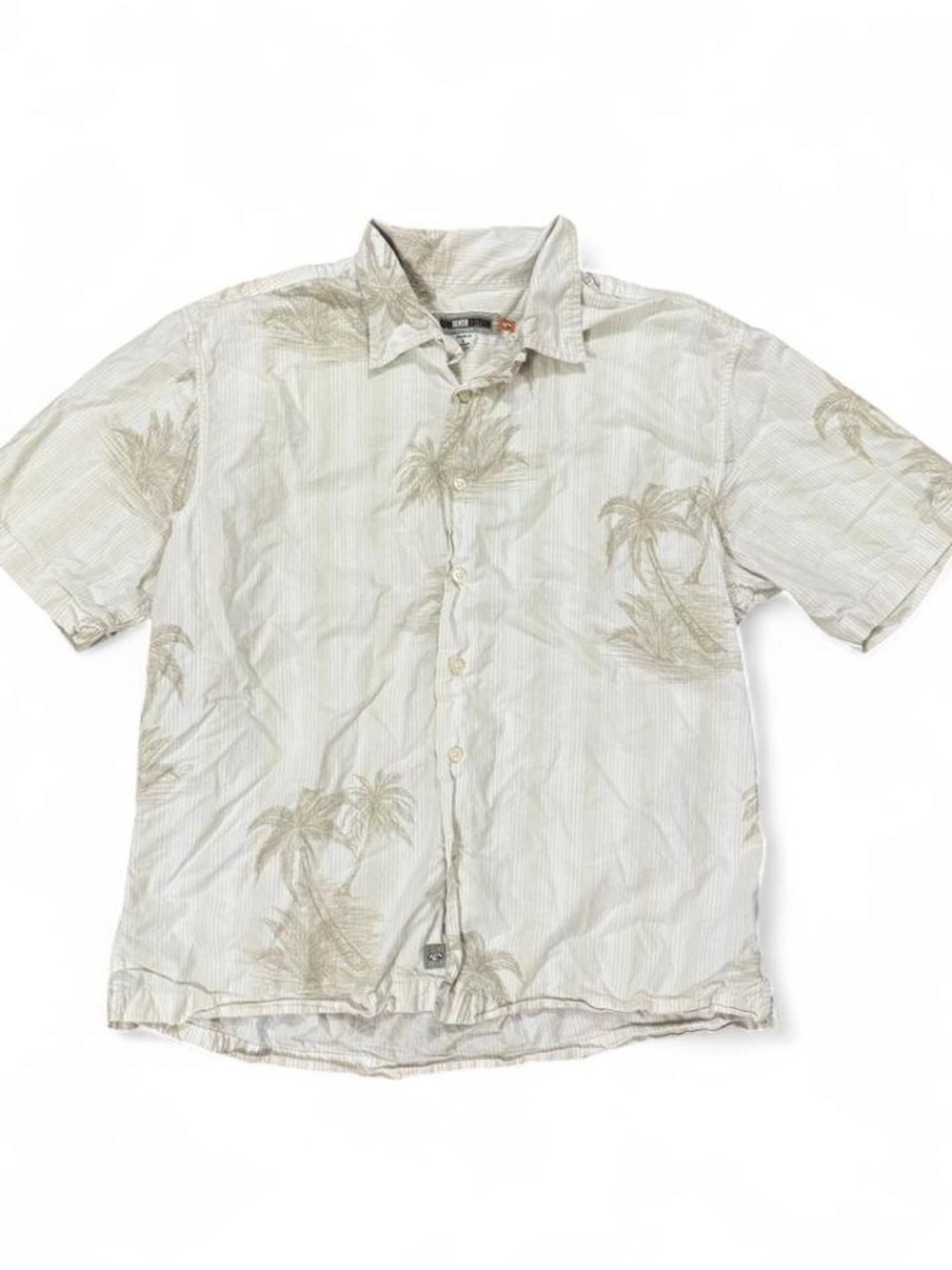 Quiksilver Cream Hawaiian Button Up Shirt Size L Tropical Print